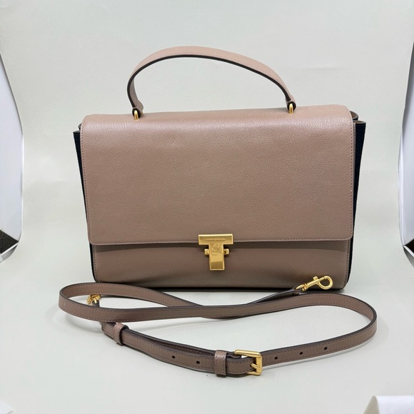 Tory Burch Juliette taupe gold Leather satchel crossbody bag - Picture 2 of 11